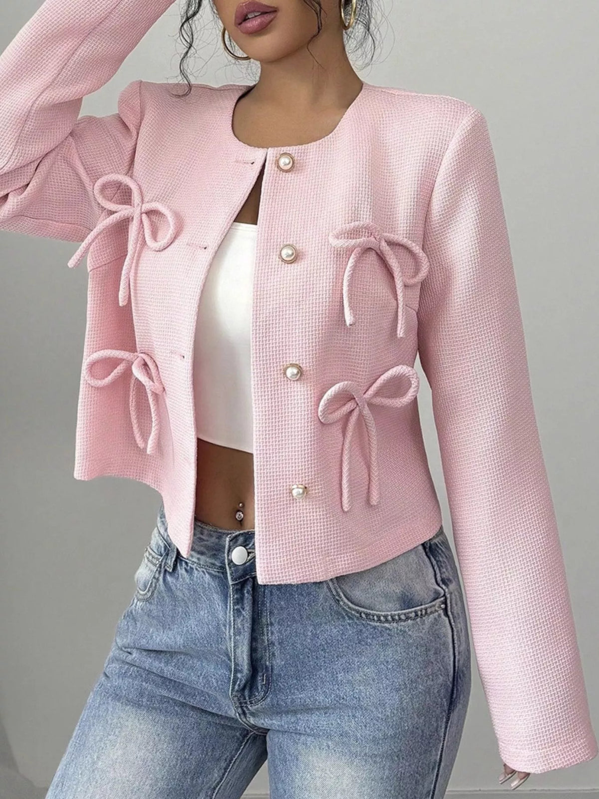 Bow Detail Cropped Outerwear