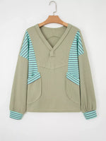 Exposed Seam Waffle Striped Patchwork Baggy Blouse