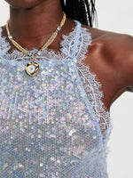 Sequin Lace Trim Halter Neck Cami