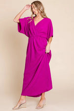 BOMBOM Surplice Maxi Dress with Pockets - Ladyez