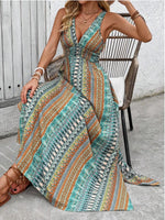 Tied Back Printed Sleeveless Maxi Slit Dress