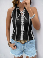 Tassel Tied Embroidered Tank