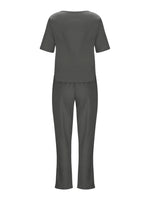 Full Size Round Neck Short Sleeve Top and Pants Set Plus Size