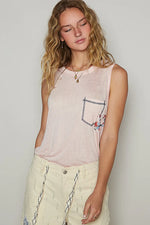 POL Floral Detail Pocket Patch Tank Top - Ladyez