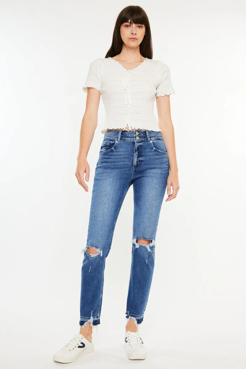 Kancan High Rise Distressed Slim Straight Jeans - Ladyez