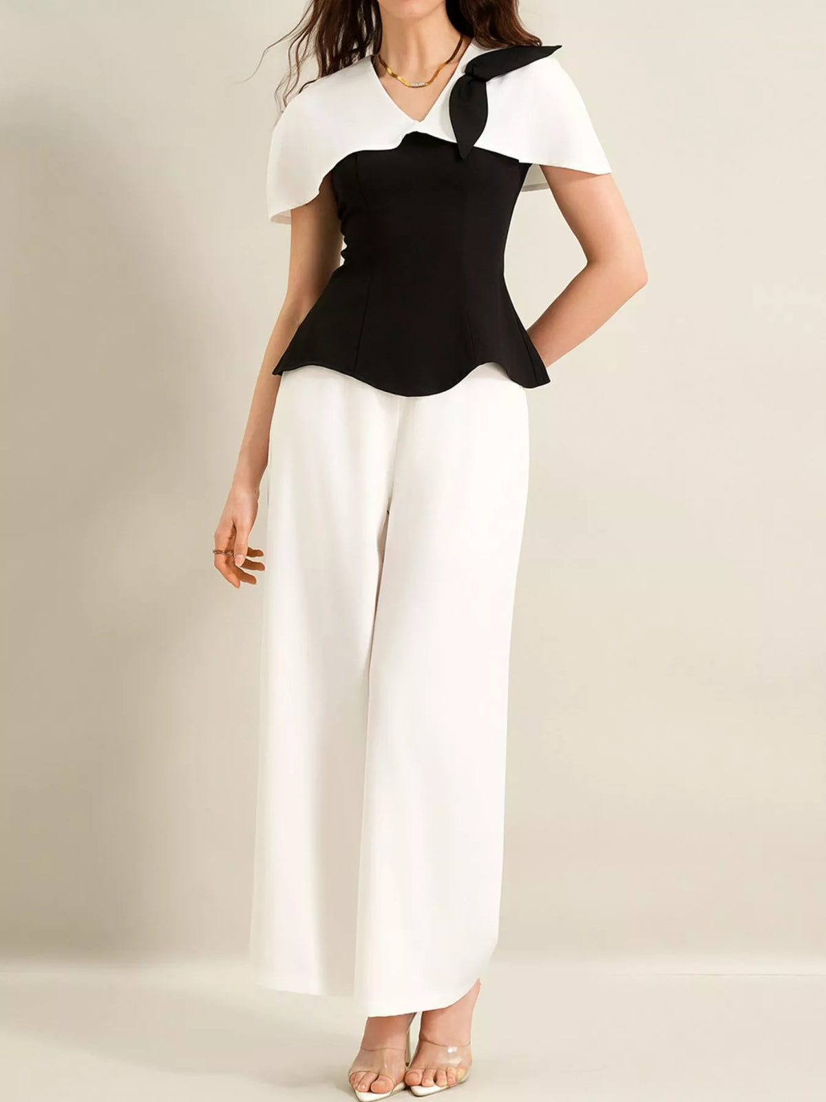 Peplum Top with Wide-Leg Pants Set