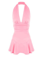 Halter Neck Ruffle Hem Mini Dress
