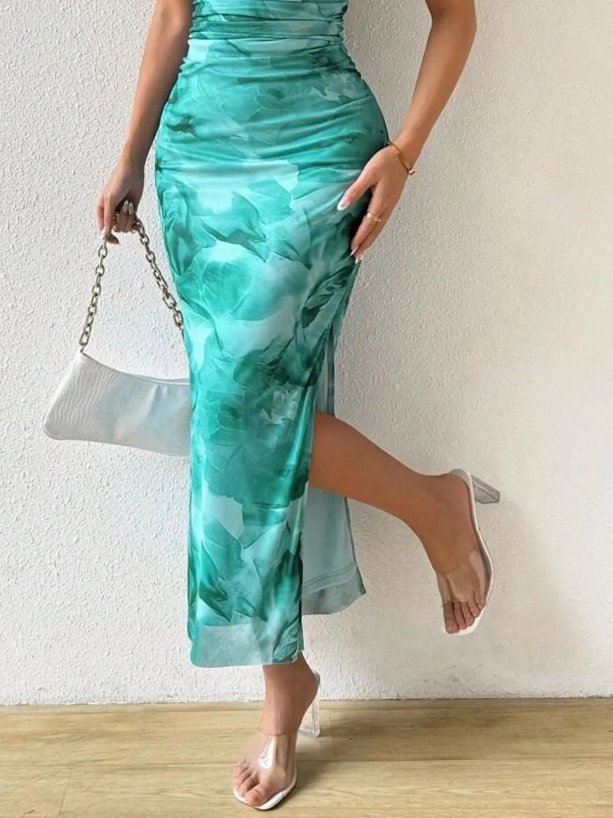 Printed Side Slit Tube Dress - Ladyez
