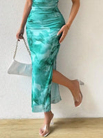 Printed Side Slit Tube Dress - Ladyez
