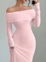 Off-Shoulder Long Sleeve Bodycon Maxi Dress - Ladyez