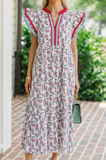 Floral Print Ruffle Sleeve Tiered Midi Dress