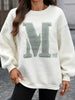 Letter Round Neck Fleece Sweatshirt