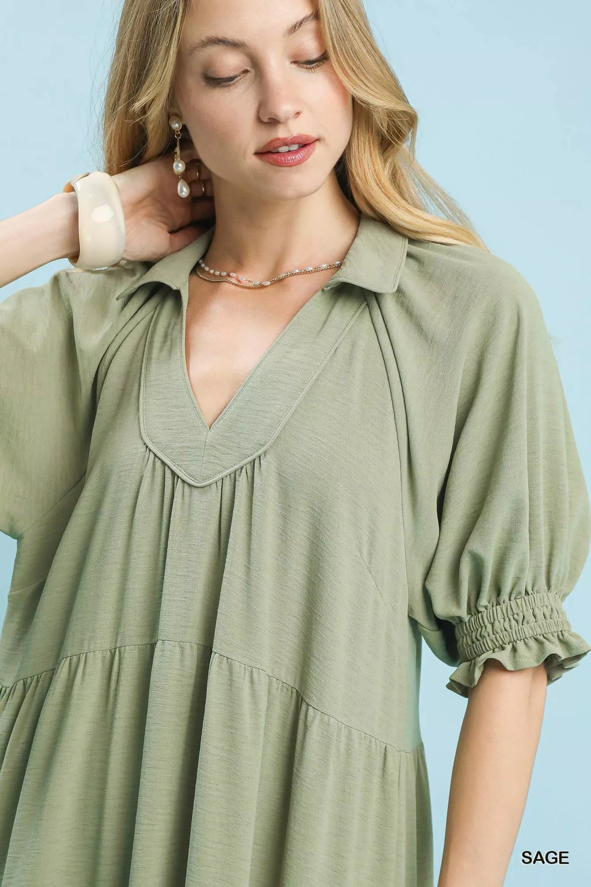 Umgee Solid Tiered Midi Dress