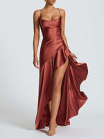 Ruffle High-Slit Maxi Dress