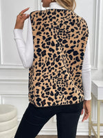 Leopard Fleece Vest Coat with Pockets