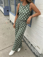 Polka Dot Sleeveless Top and Wide Leg Pants Set