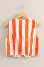 HYFVE Woven Striped V-Neck Button Down Vest