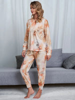 Shiny Tie-Dye Round Neck Top and Pants Lounge Set - Ladyez