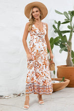 Printed V-Neck Wide Strap Dress - Ladyez