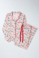 Printed Collared Neck Long Sleeve Top and Pants Lounge Set - Ladyez