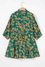 Printed Ruffled Hem Button Front Dress