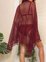 Tassel Openwork Open Front Cover-Up - Ladyez