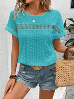 Eyelet Round Neck Short Sleeve Top