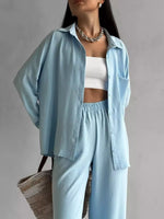 Button Up Long Sleeve Shirt and Pants Set