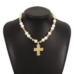 Pearl & Cross Pendant Necklace