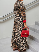 Leopard Print Long Sleeve Shirt Dress with Contrast Trim