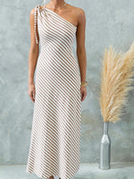 One Shoulder Striped Maxi Dress - Ladyez