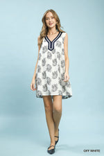 Umgee Floral Sleeveless Contrast V-Neck Mini Dress