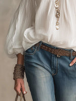 Cold Shoulder Balloon Sleeve Blouse
