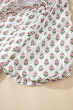 Floral Print Puff Sleeve Tie Neck Ruffled Hem Dress