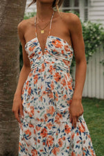 Floral Halter Neck Tiered Maxi Dress - Ladyez