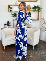 Double Take Full Size Printed Tie Back Wide Leg Jumpsuit - Ladyez