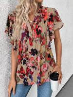 Abstract Print Flutter Sleeve Blouse
