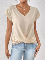 V-Neck Twist Front Top - Ladyez