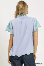 Umgee Embroidered Scallop Top