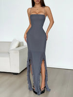 Ruffle Hem Lace Up Bodycon Cami Dress - Ladyez
