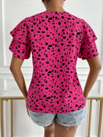 Animal Print Ruffle Sleeve Blouse