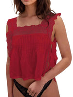 Lace-Trimmed Eyelet Square Neck Top