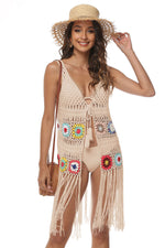 Openwork Fringe Detail Embroidery Sleeveless Cover-Up - Ladyez