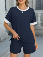 Round Neck Short Sleeve Top and Shorts Set