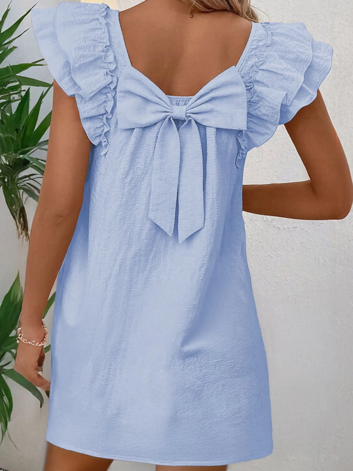 Bow Back Ruffled Sleeve Dress - Ladyez