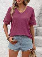V-Neck Hollow-Out Sleeve T-Shirt
