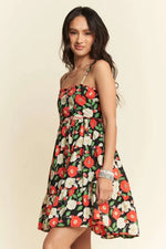 Davi & Dani Floral Scalloped Cutout Back Mini Dress