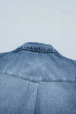 Frilled Short Sleeve Snap Button Denim Shirt