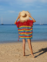 Angel Wings Cutout Striped Cover-Up with Tassel - Ladyez