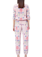 Printed Round Neck Long Sleeve Top and Pants Lounge Set